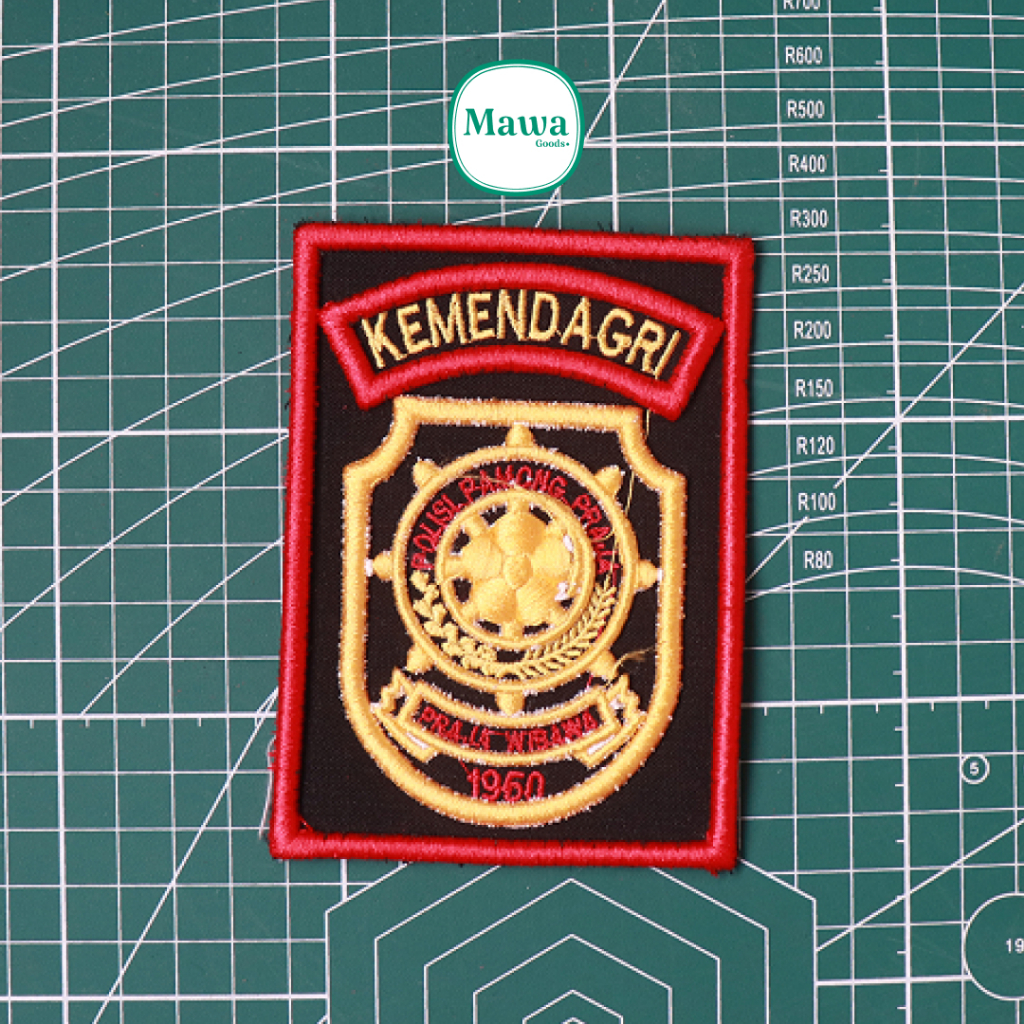 Bordir Logo Kemendagri Merah Hitam Emas Timbul / Bet Merah Hitam Emas Kemendagri / Bordir Kemendagri