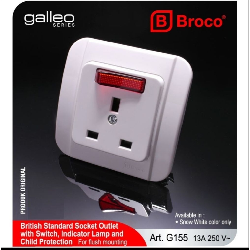 stop kontak ac broco galleo G155-55S putih soket 3P soket 3 pin stop kontak broco 3 pin
