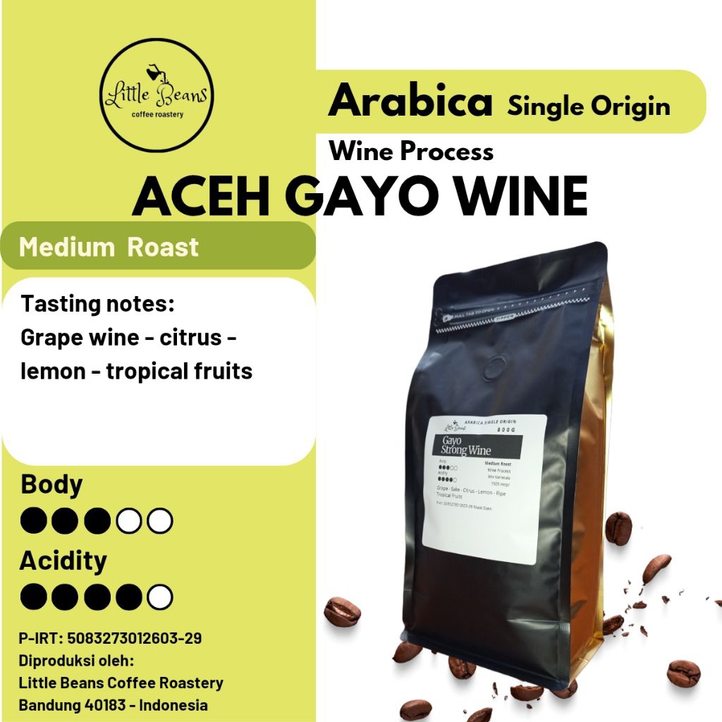 

Kopi arabica Aceh Gayo Strong Wine medium roast 800gr/400gr/200gr biji/bubuk