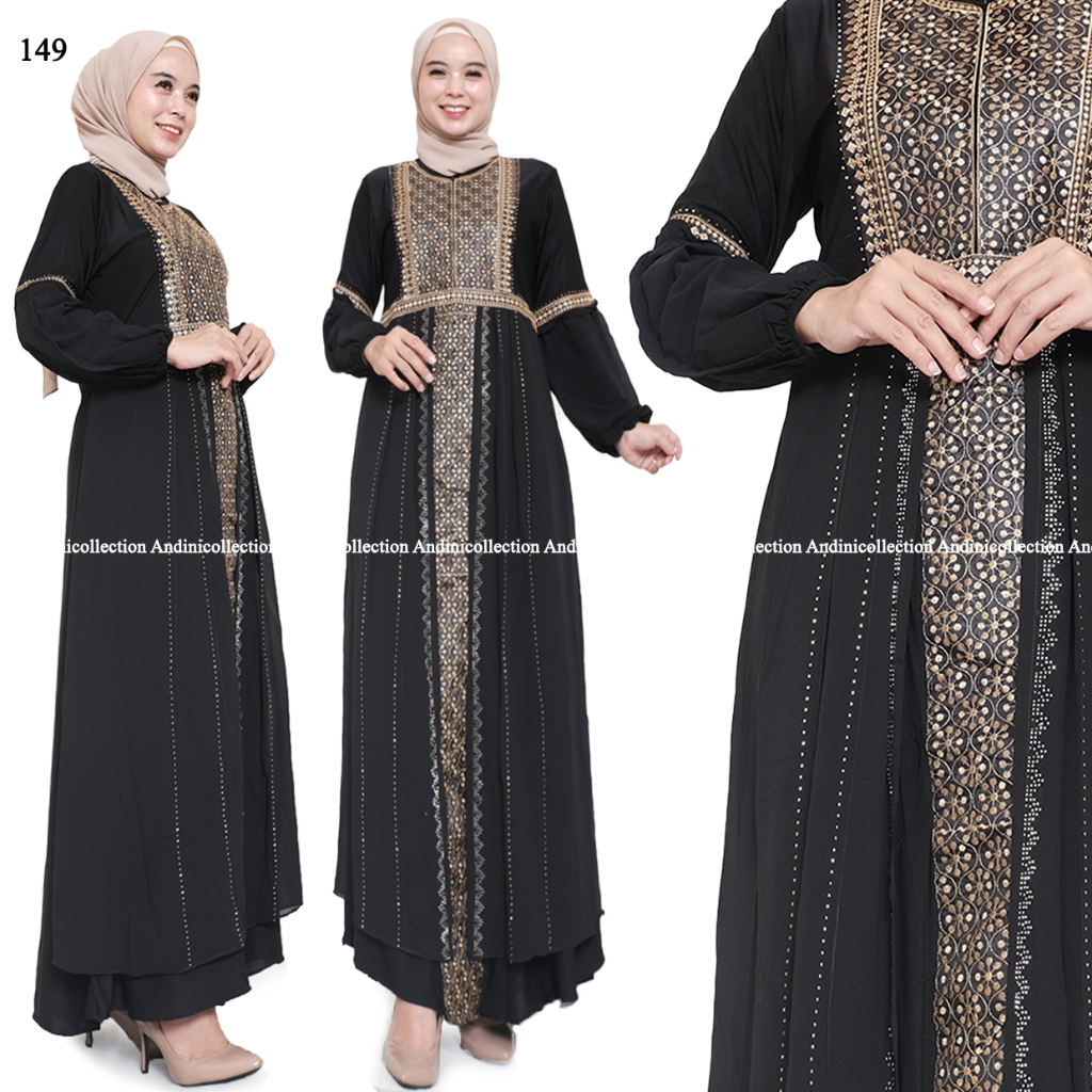 ANDINICOLLECTION Abaya Hitam 149 - Gamis Wanita Abaya Hitam / Gamis Hitam Umroh / Abaya Hitam Turkey
