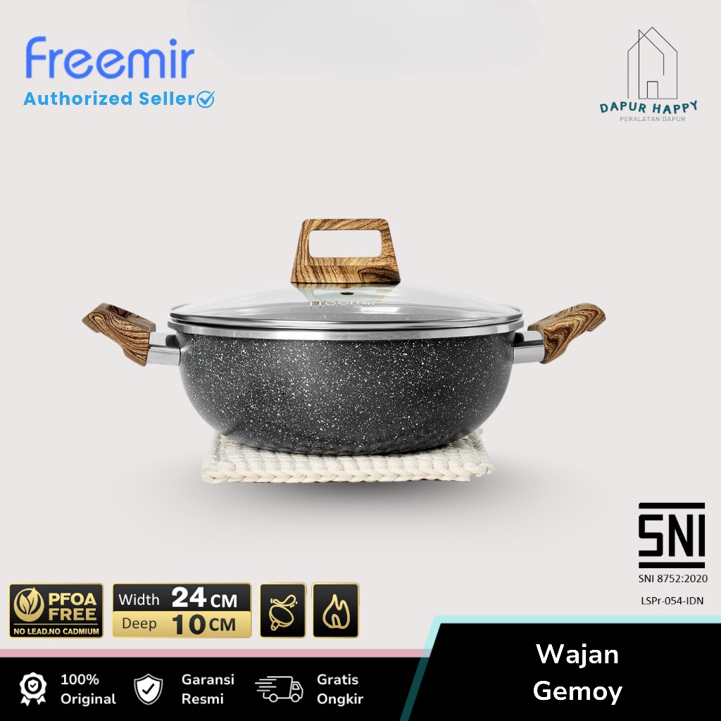 [BEST SELLER] freemir Wajan Teflon Kuping Anti Lengket Penggorengan Wok Pan Granit Tutup Kaca Rebus 