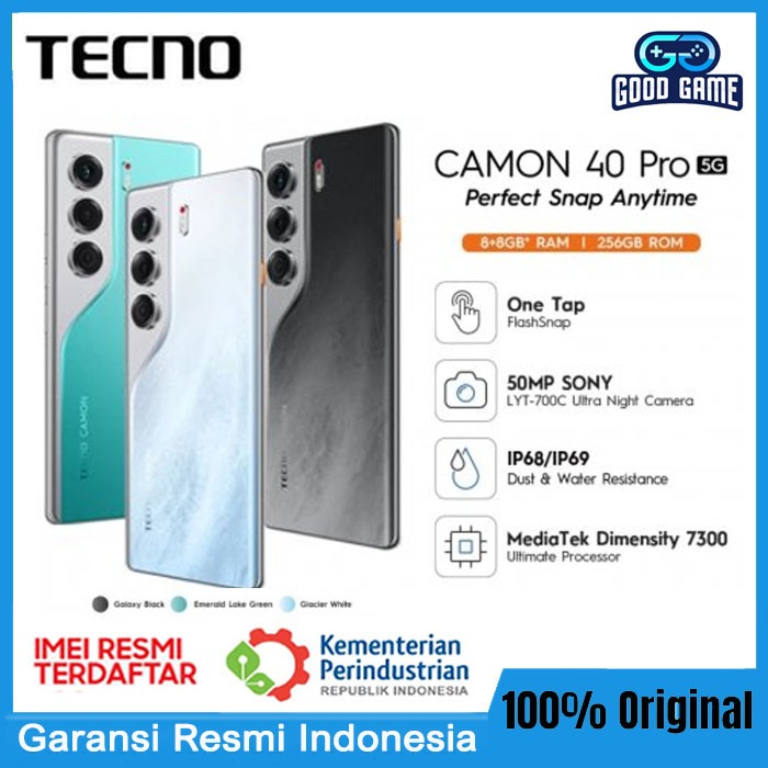 TECNO Camon 40 PRO 5G 8/256GB Produk Resmi Indonesia Camon 40