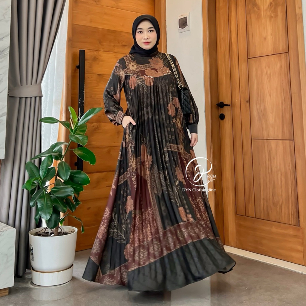 (READY) DYN Signature Shafira Dress | Dress Plisket Premium Silk Payet Premium | Fashion Muslim