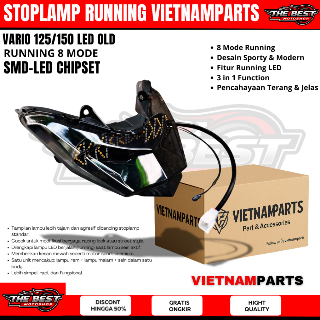 STOPLAMP RUNNING VARIO 125/150 LED OLD LAMPU STOP VARIO LED OLD STOPLAMP BEALAKANG RUNNING VARIO