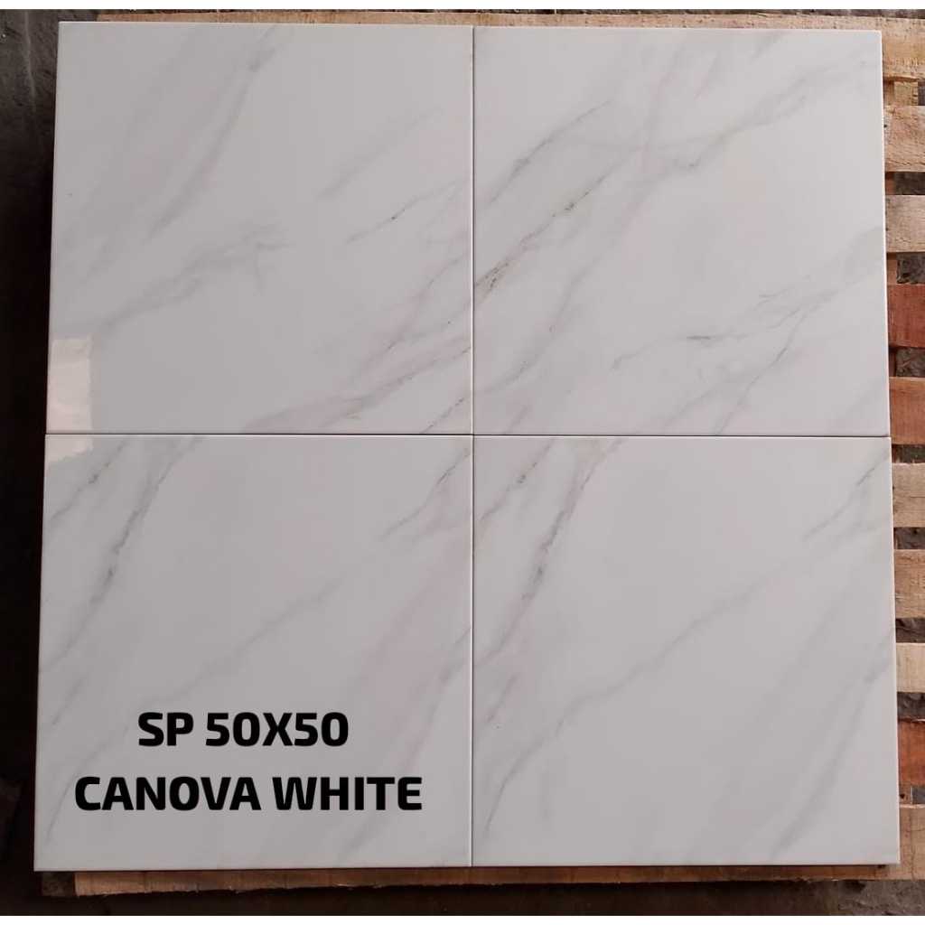 KERAMIK SUNPOWER 50X50 CANOVA WHITE A keramik lantai 50x50 keramik lantai glossy keramik putih abu k