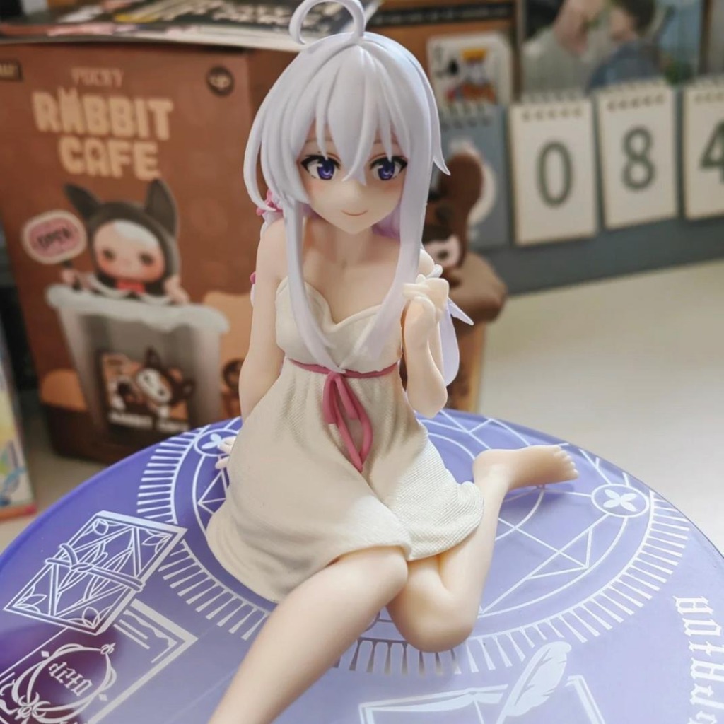 9cm Anime Wandering Witch: The Journey of Elaina Figure Elaina Pajama Sitting Posture Action Figure 