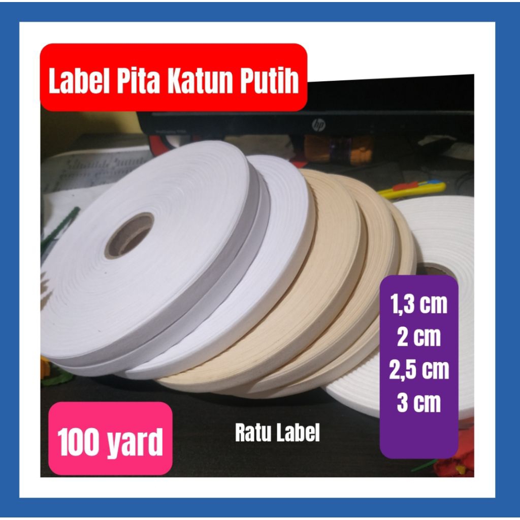 

Pita Katun 1 cm 2cm 3cm hitam Roll Polos Lebel Katun Cream