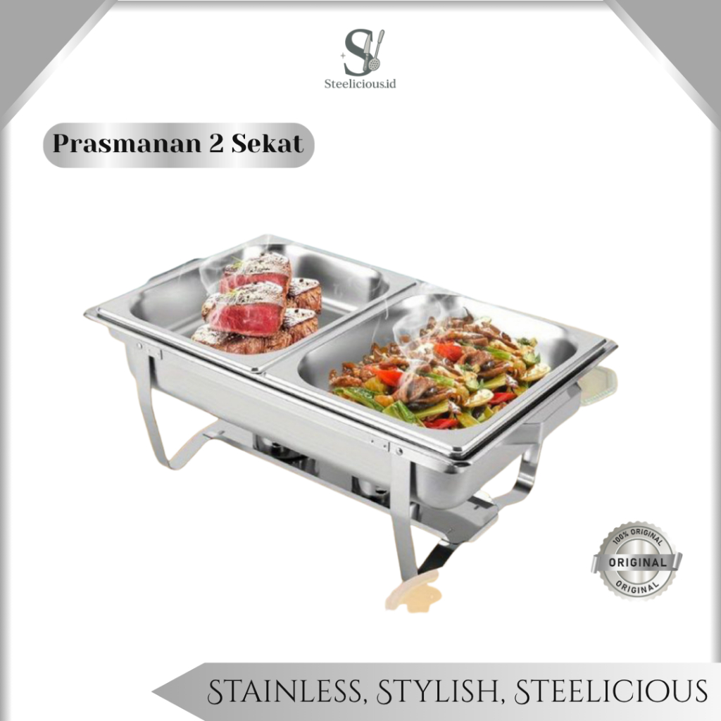 Steelicious.id - Chafing Dish Prasmanan Stainless 2 Wadah Saji Makanan Catering ACS-2