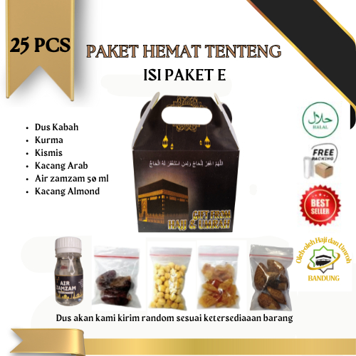 

Oleh Oleh Haji/Umroh 25 pcs Paket E Dus Tenteng, Botol+Air zam zam, Kurma, Kacang, Kismis, Almond