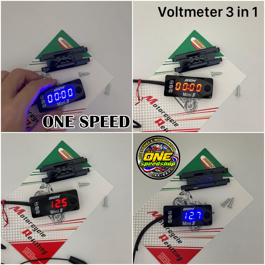 Voltmeter 3 in 1 Voltmeter Aki Voltmeter Motor Voltmeter 3 Mode Pengukur Voltmeter Suhu dan Waktu