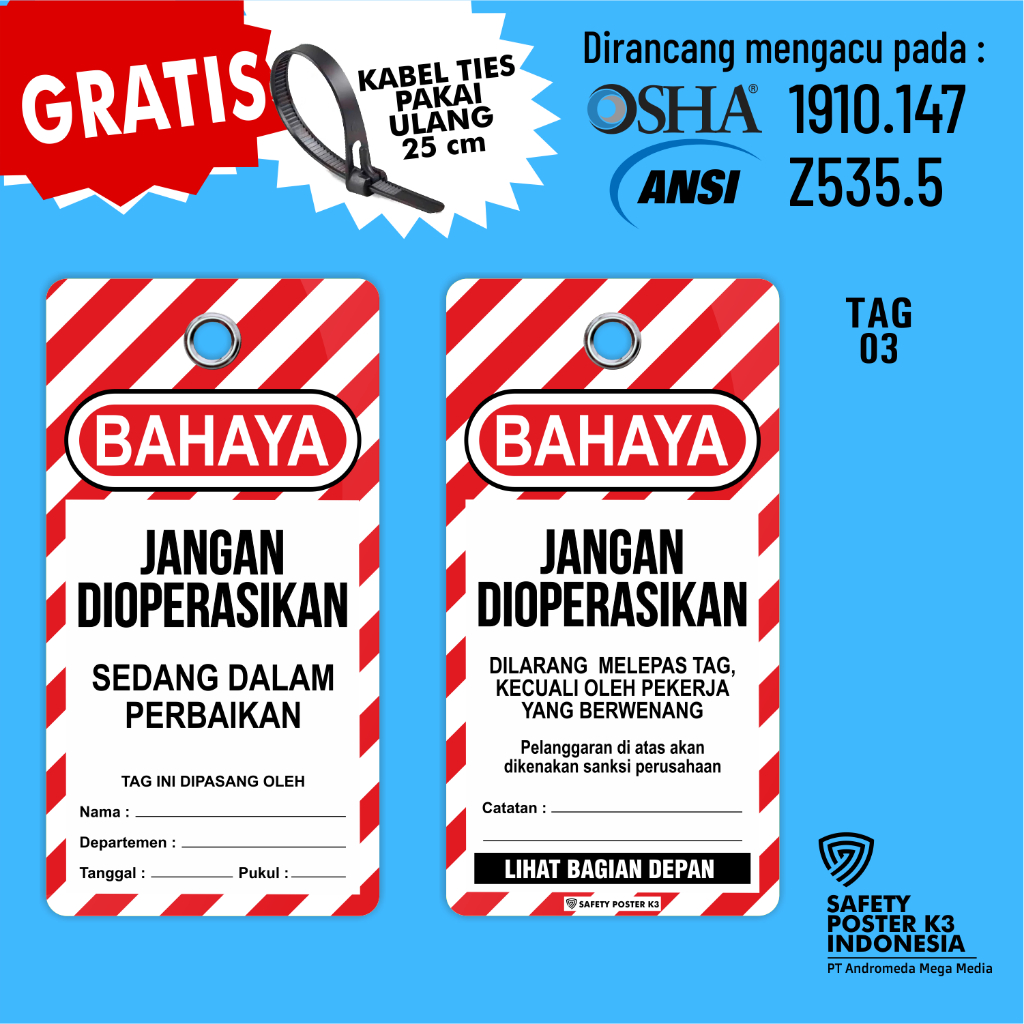 

Tag Loto : Bahaya Jangan Dioperasikan Dalam Perbaikan, Merah Putih, Outdoor Anti Air.
