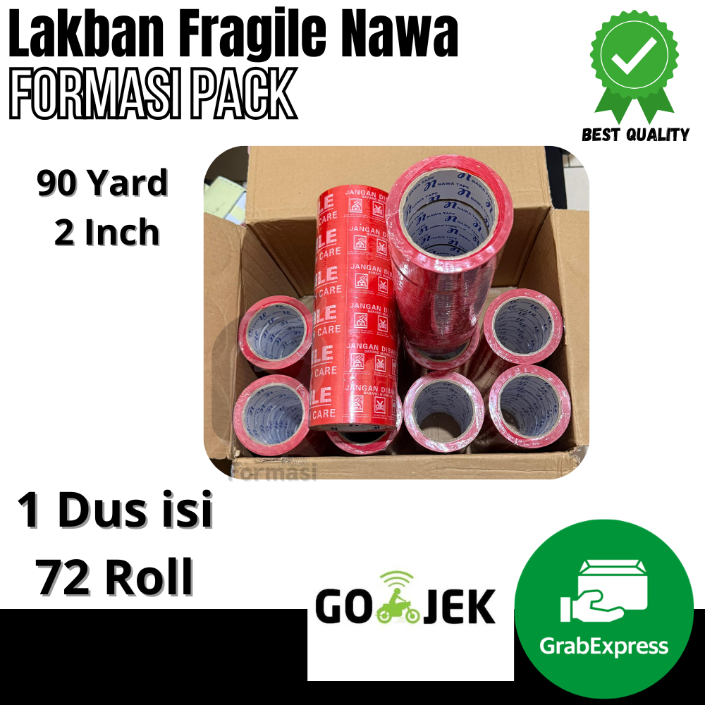 

LAKBAN FRAGILE MERAH 90 YARD X 2 INCH/48MM ( 1 Dus isi 72 Roll ) BAGUS JANGAN DIBANTING (Merek Nawa)