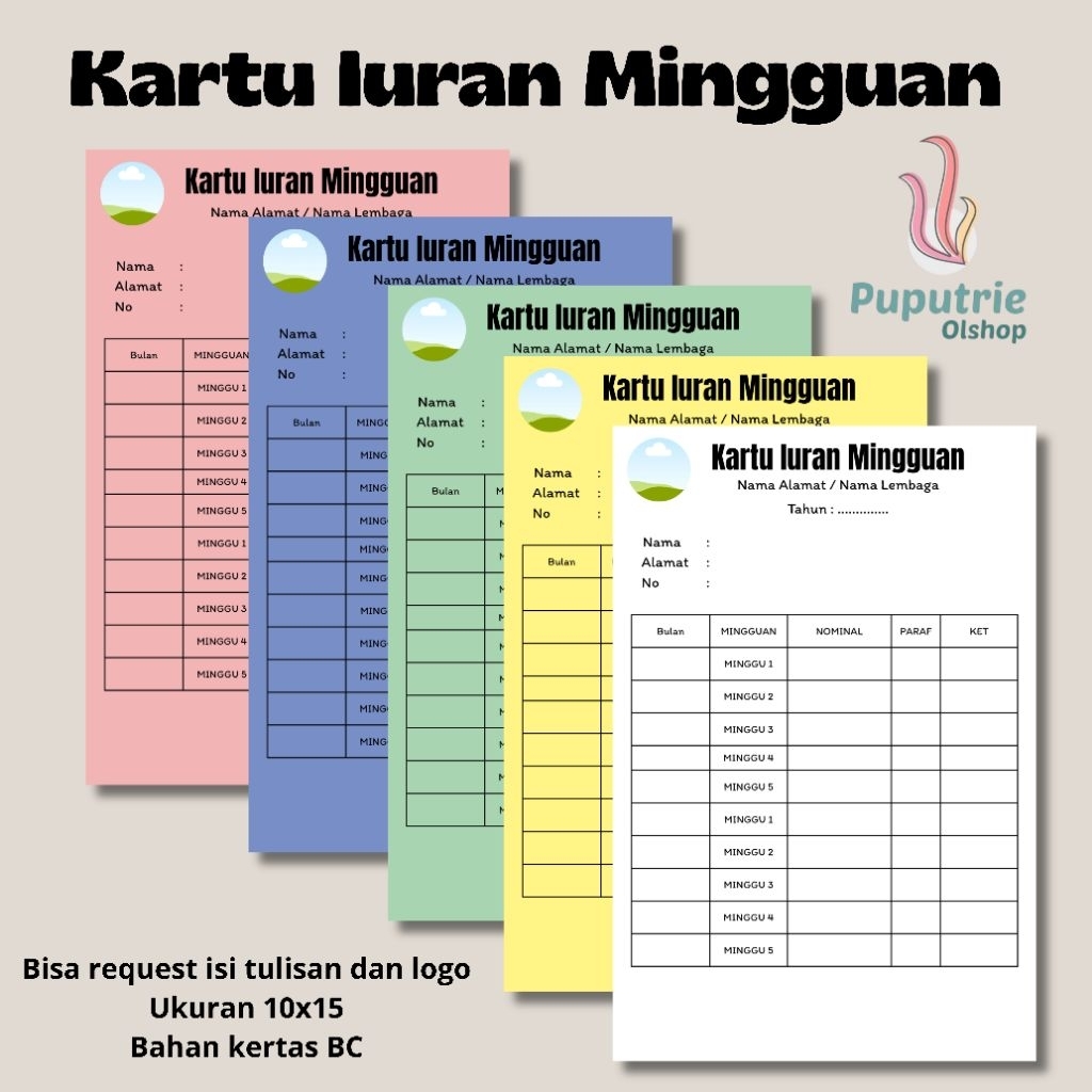 Kartu Iuran Mingguan ready stok siap kirim bisa custom tulisan dan logo