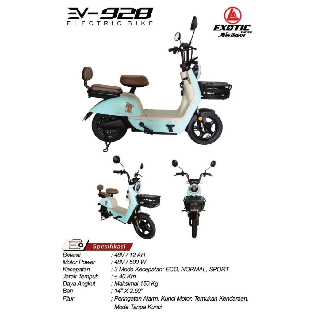 SEPEDAH LISTRIK EXOTIC EV-928 BY PACIFIC - LAYAR LCD 500 WATT