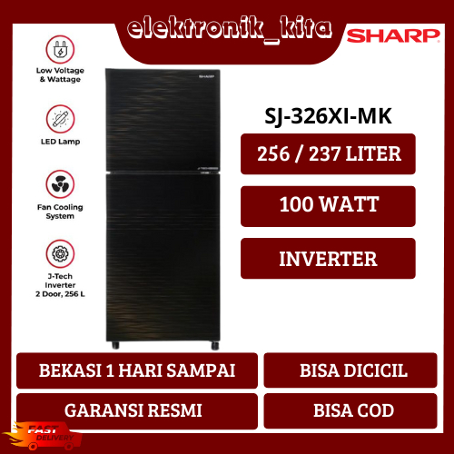 SHARP KULKAS 2 PINTU 256 LITER INVERTER SJ 326 XI MK SJ-326XI-MK SJ326XIMK GARANSI RESMI