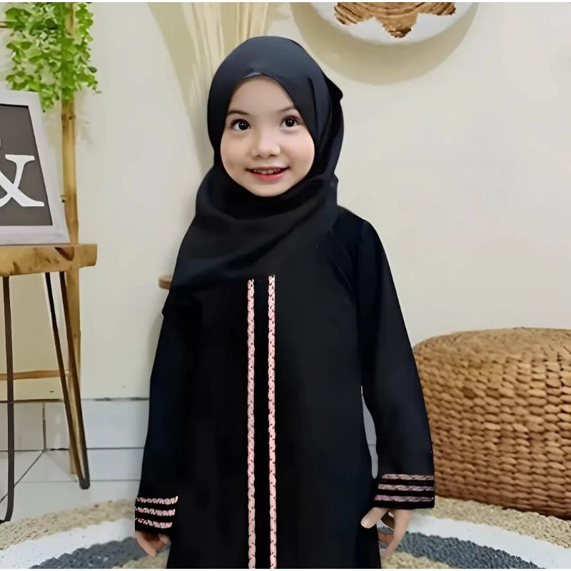 OFFICIAL BAJU GAMIS ABAYA CRINKLE AIRFLOW ANAK PEREMPUAN HITAM PUTIH WARNA POLOS PAKAIAN CEWEK ARAB
