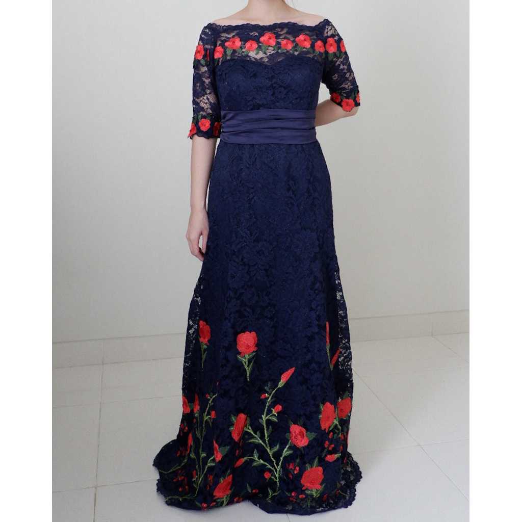 PRELOVED Off-Shoulder Long Dress Gown Gaun Pesta Navy