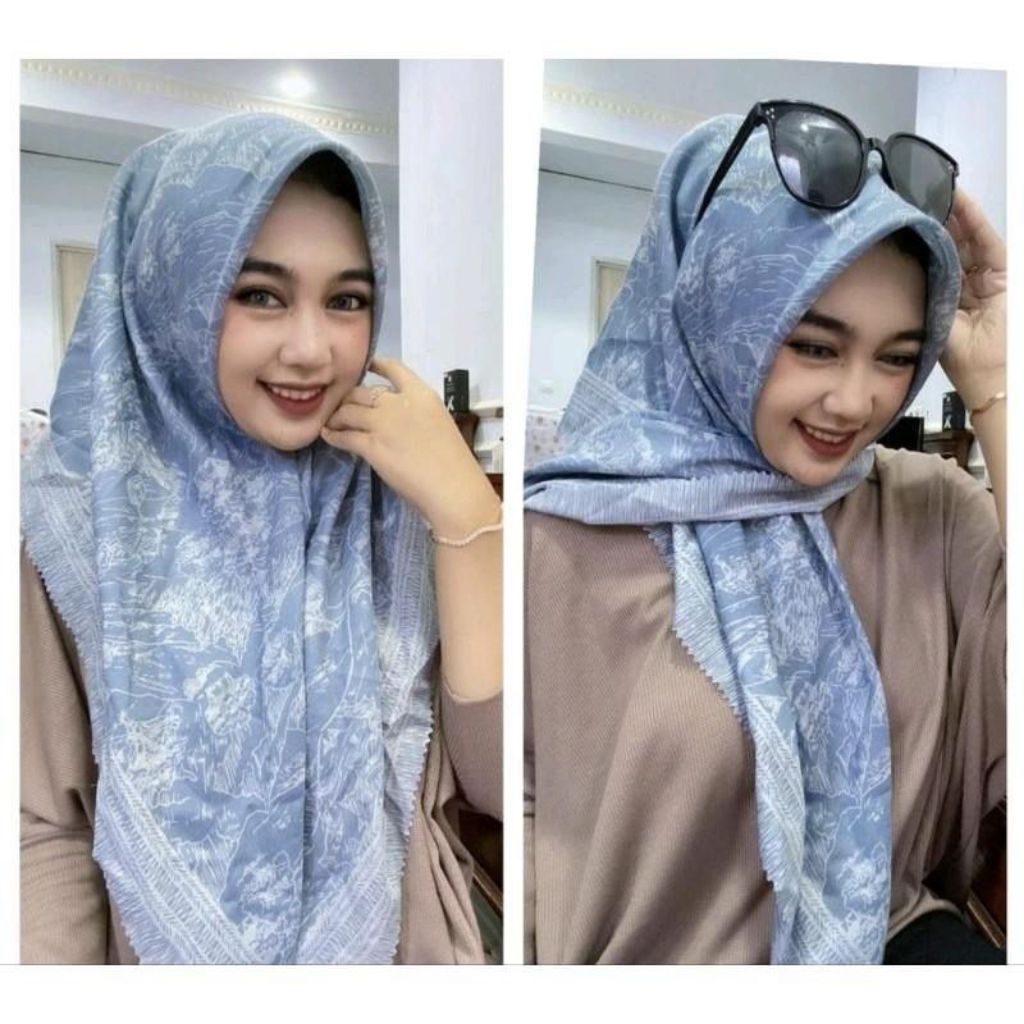Hijab Motif Scene Blue Sky Pekat kode 27 Jilbab Segi Empat Voal Premium