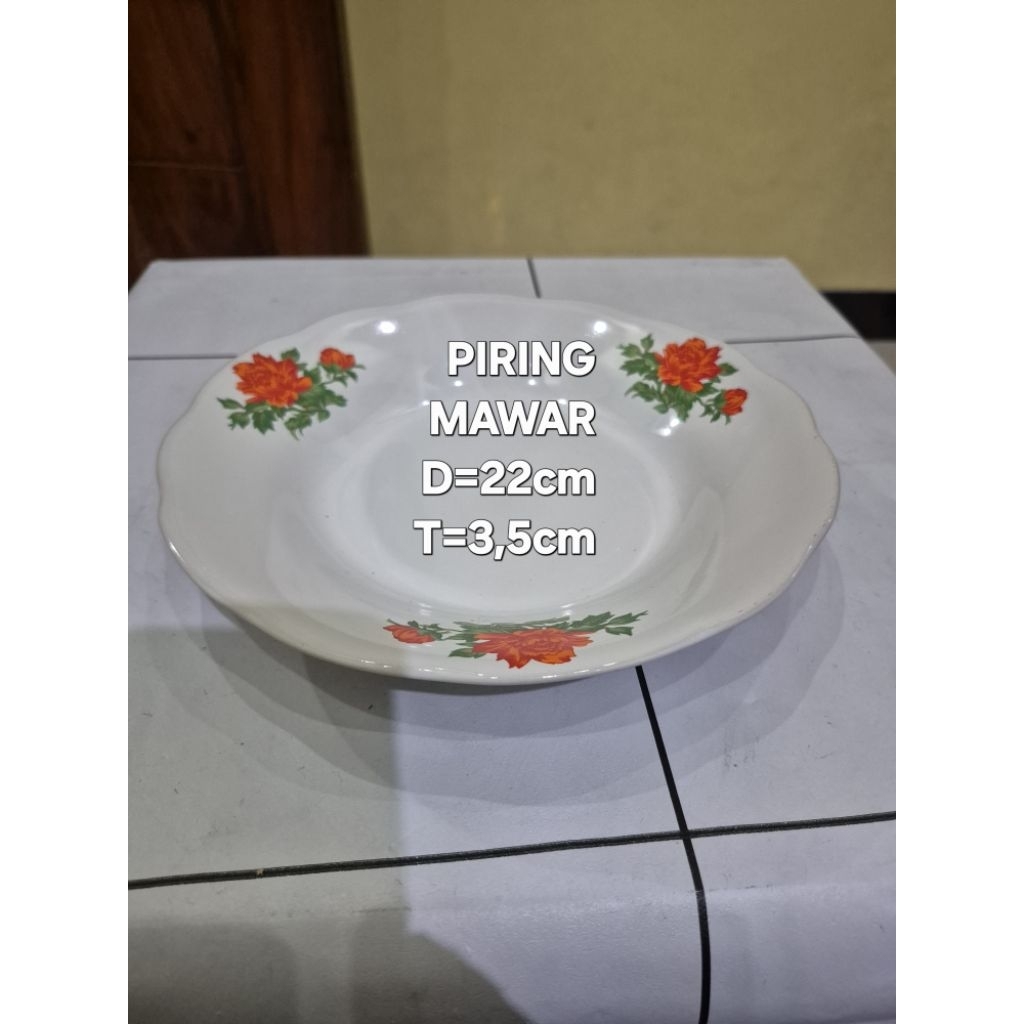 12PCS[1LS]PIRING MAWAR+PIRING KERAMIK MOTIF MAWAR+PIRING MAKAN.