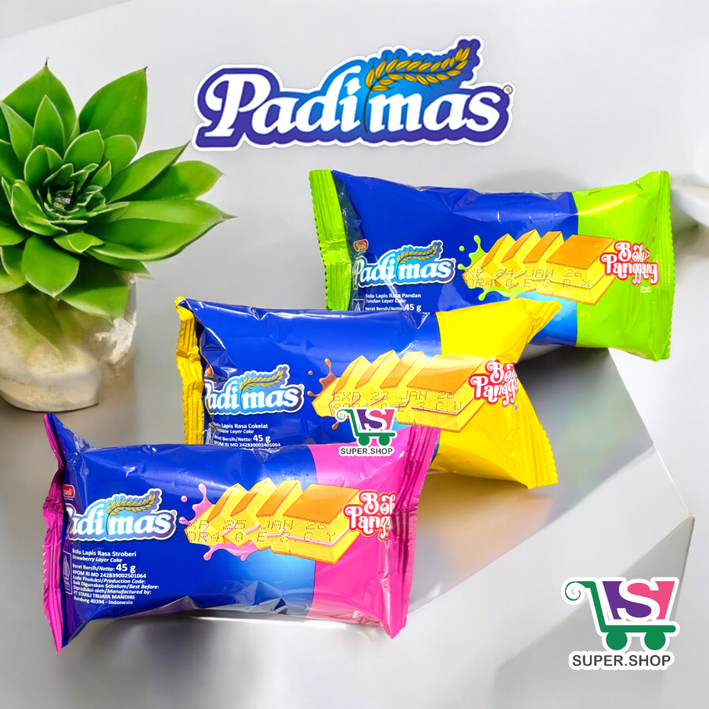 Padimas Bolu Panggang Lapis Rasa Cokelat / Stroberi / Pandan 45 Gram