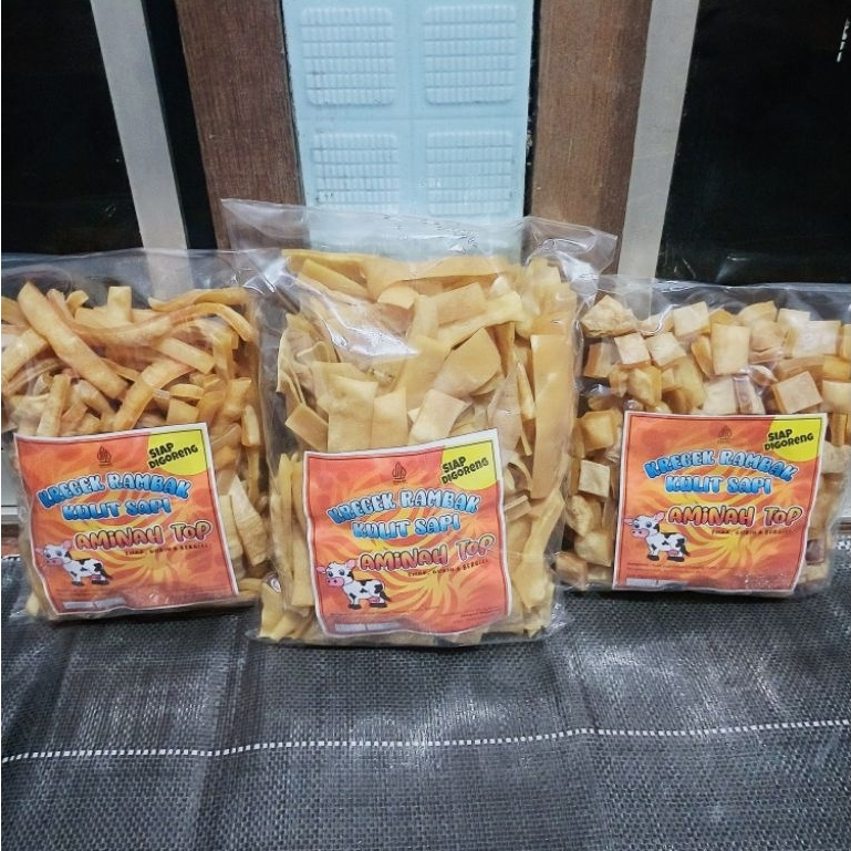 

aminah top rambak kulit sapi/krecek rambak aminah top/rambak sayur/krupuk jangek/dorokdok/krupuk rambak mentah siap goreng 1kg all varian