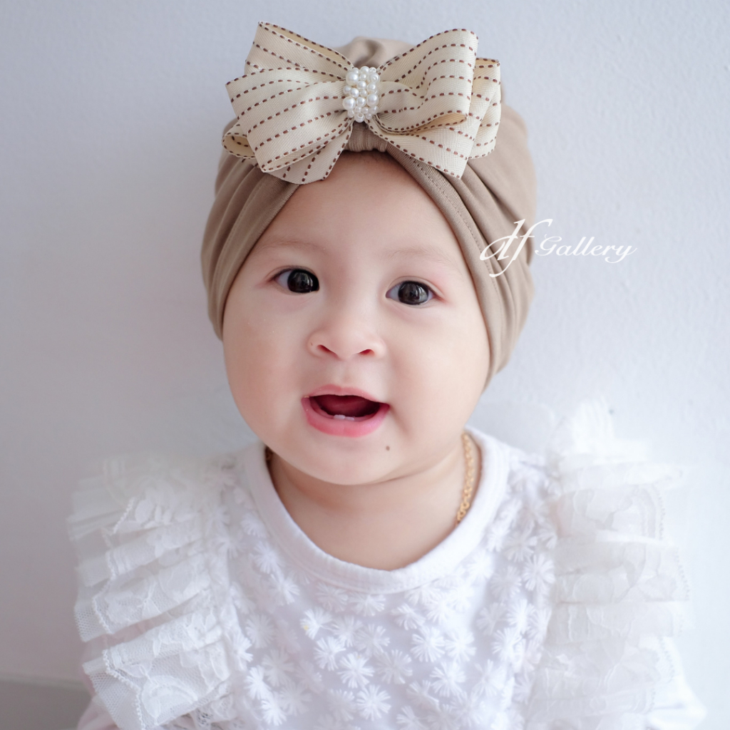 Turban Giska Bunga Sorban Bayi Motif Polos | Ciput Baby NewBorn |  Topi Anak Perempuan | Turban Sorb