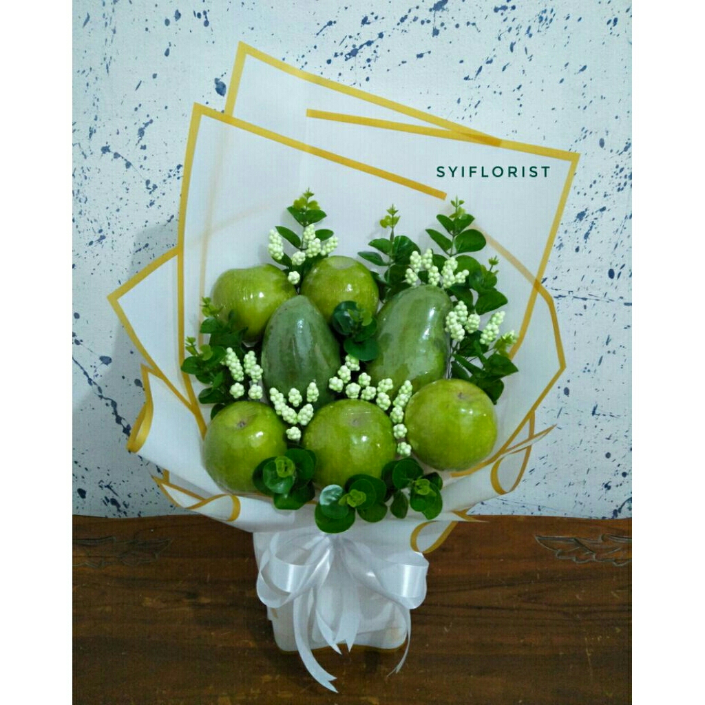 

BUKET BUAH MANGGA DAN APEL MIX DAUN BUNGA GABUS UNTUK HADIAH ULTAH, HARI IBU, WISUDA, DLL