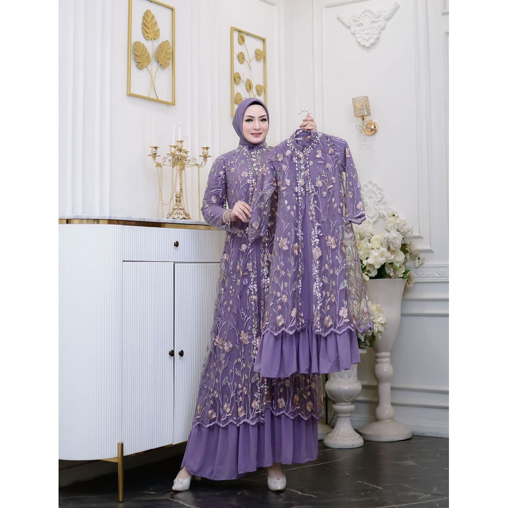 SR Kebaya / Couple Gamis Kondangan Amalia Twotone Ibu dan Anak / Gamis Pesta Ibu Anak / Couple Ibu d