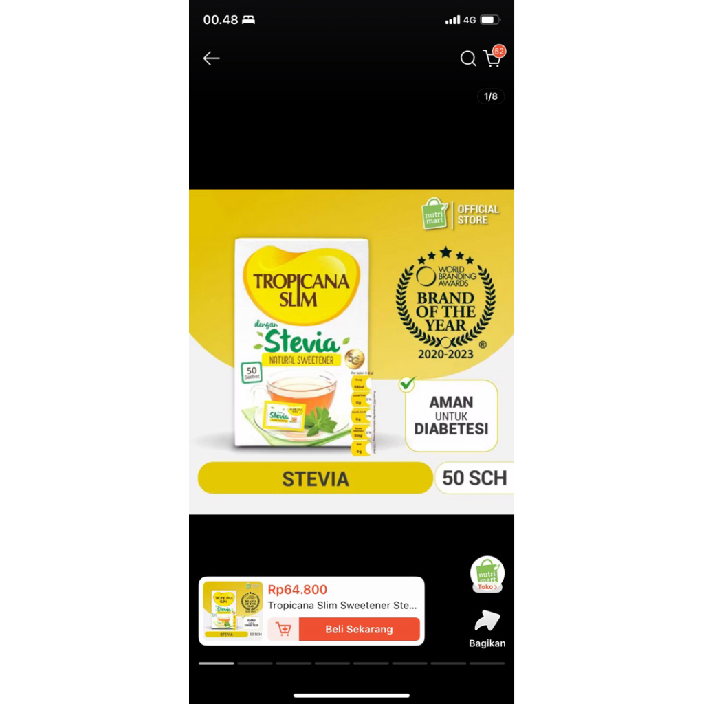 

Tropicana Slim Sweetener Stevia 50’s | Sweetener Rendah Kalori