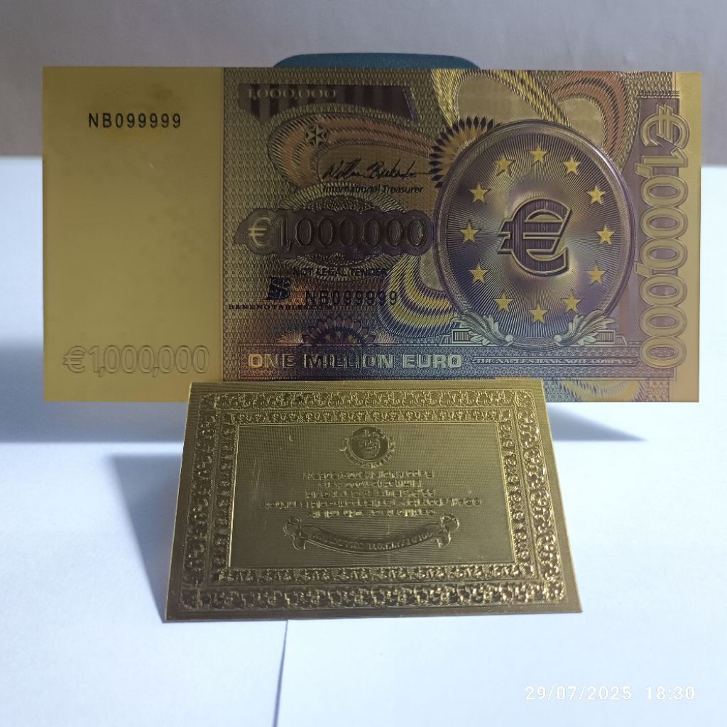 Uang Kuno 1000000 Euro Gold Foil Premium Plus Sertifikat