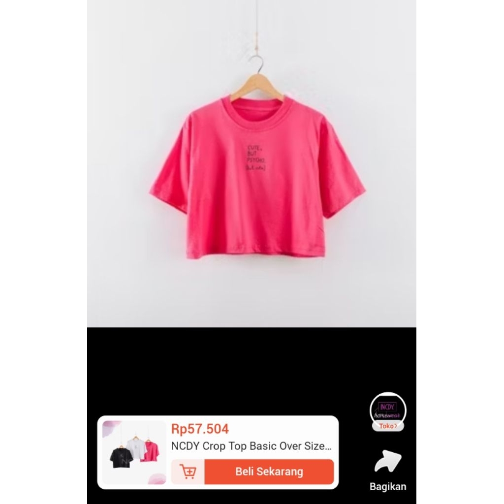 T-Shirt Kaos Oversize Crop Top Warna Pink Fanta by NCDY