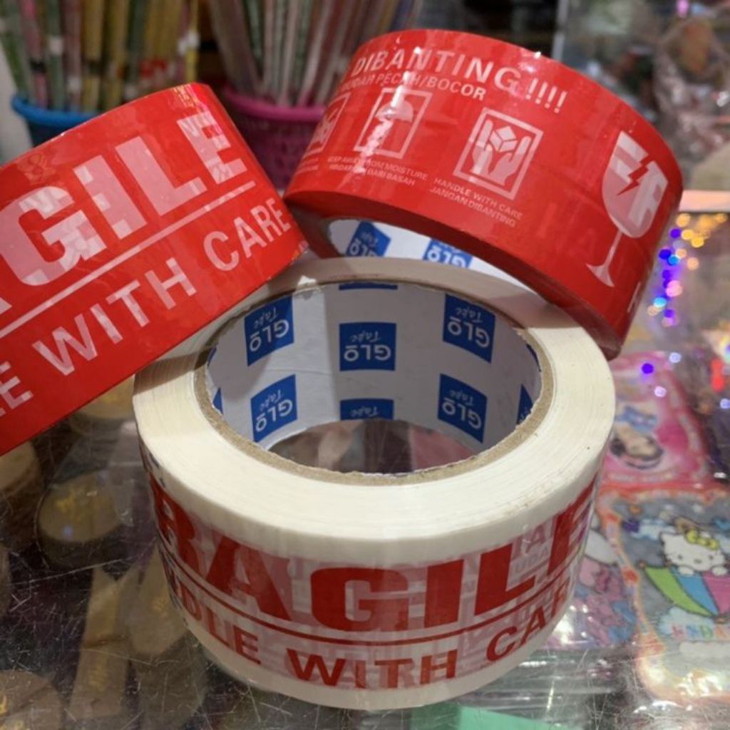 

murah lakban tape isolasi fragile 1 roll 6 pcs