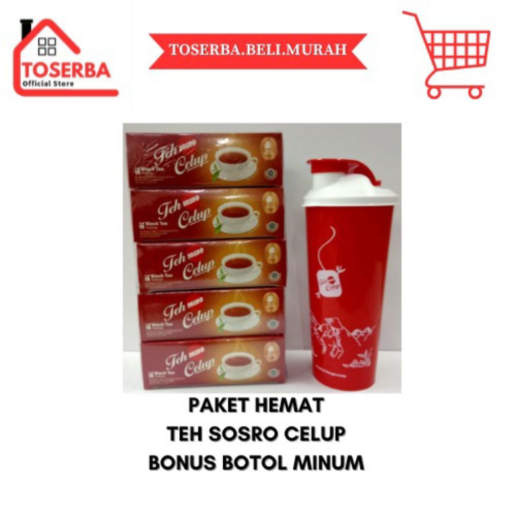 

[READY STOCK] PAKET HEMAT TEH CELUP SOSRO 5 KOTAK BONUS BOTOL MINUM