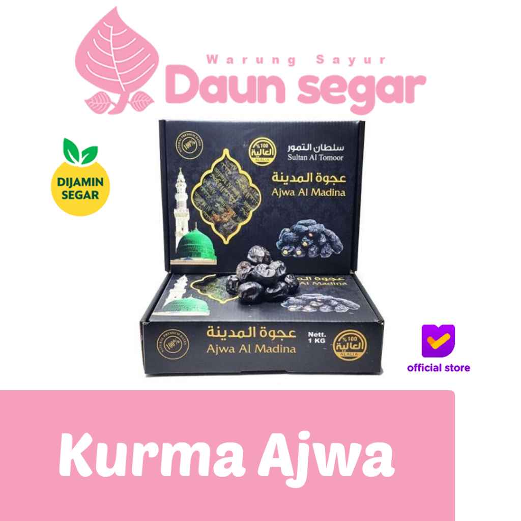 

Kurma Ajwa Asli Madinah 1 box 1kg Premium Grade, Fresh & Lembut - Daunsegar
