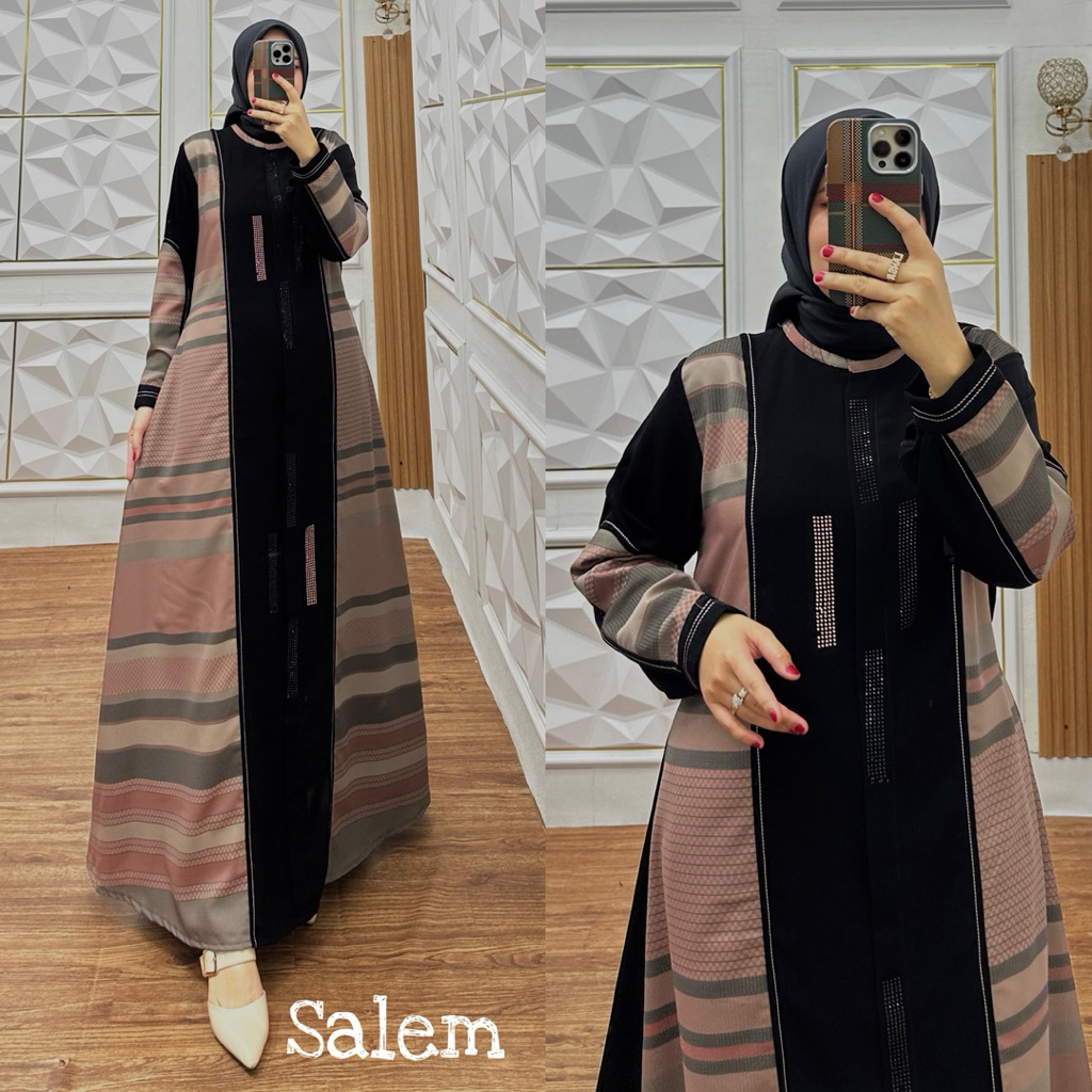Gamis Abaya shamira JetBlack Mix Aswan Premium ~Abaya Madinah /Abaya Arab viral
