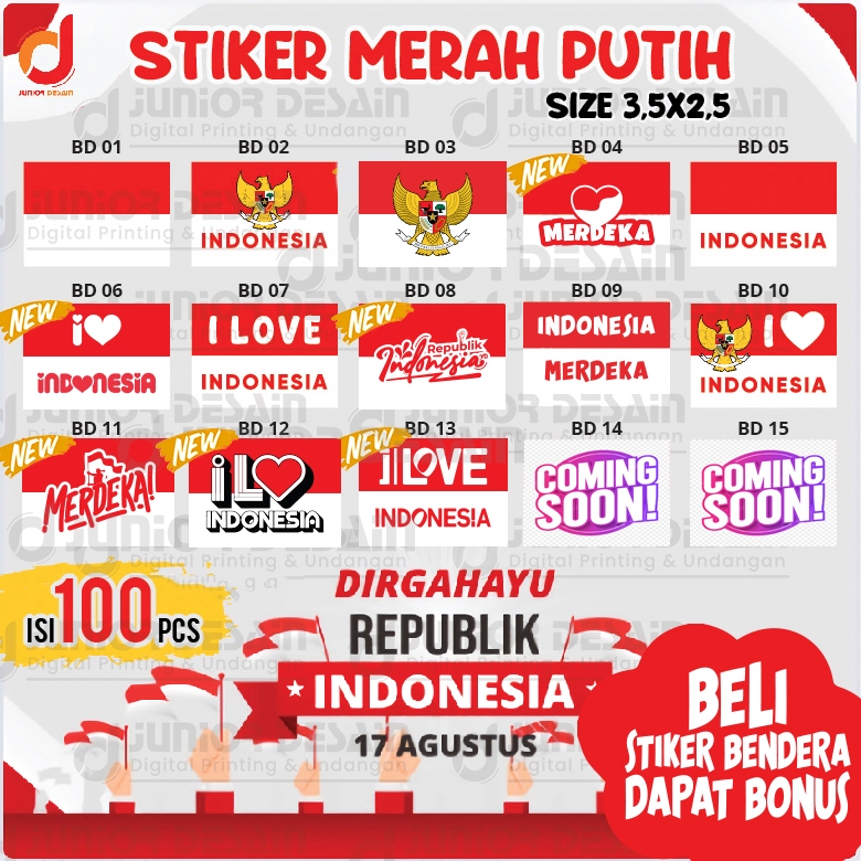 

100pcs Stiker Pipi HUT RI KEMERDEKAAN / Sticker Merah Putih 17 Agustus Hari Kemerdekaan