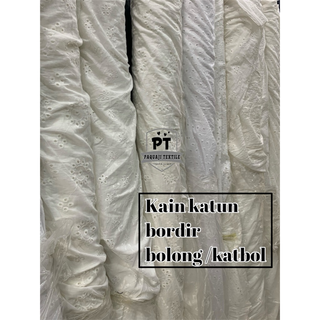 bahan kain katun bordir bordir bolong/katun full bordir /kain karbol/katun bordir warna bw meteran t