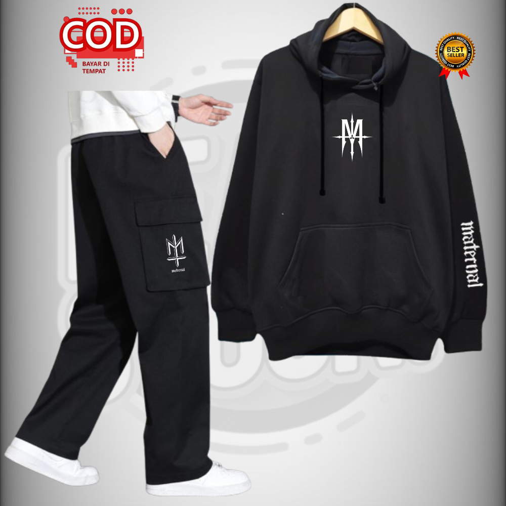 Satu Stel Outfit Cowok Hoodie Dan Celana Panjang Cargo Satu Set Setelan Pria Wanita Maternal 2025