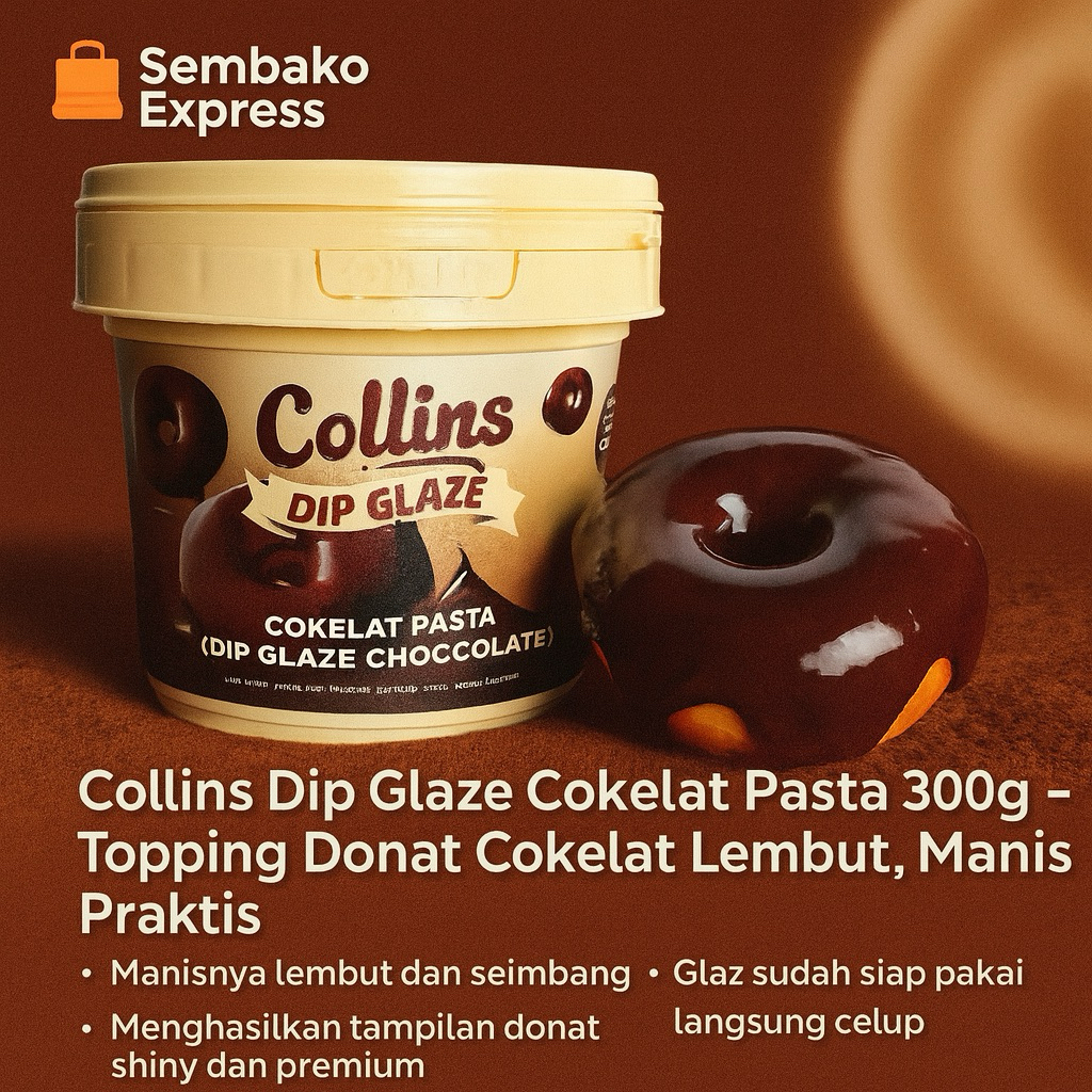 

Collins Dip Glaze Cokelat Pasta 300g – Topping Donat Cokelat Premium Siap Pakai