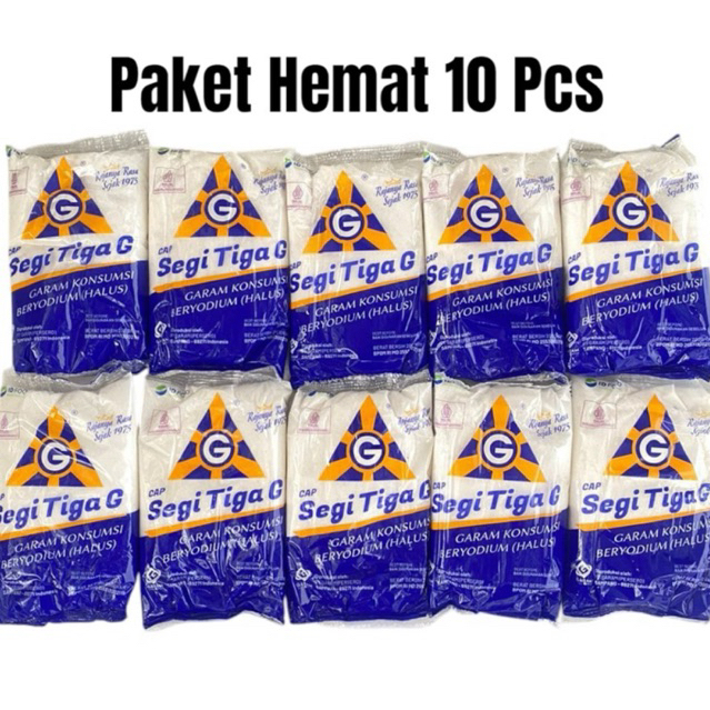 

Paket 10pcs Garam Cap Segi Tiga 200gr Garam Dapur Beryodium Halal (extra promo)