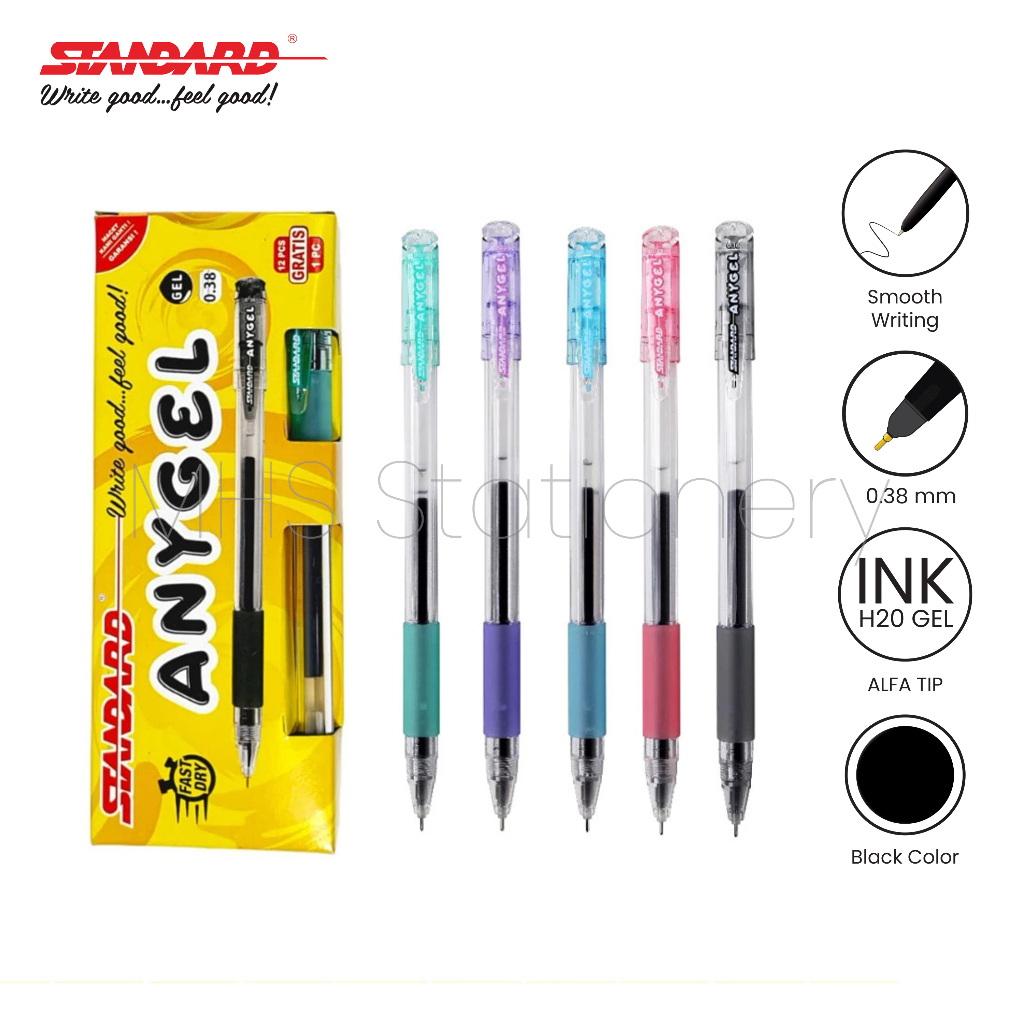 

STANDARD ANYGEL 0.38 mm Bolpoin Pulpen Ballpoint Semi Gel Pen Pena 1 Box 12 Pcs