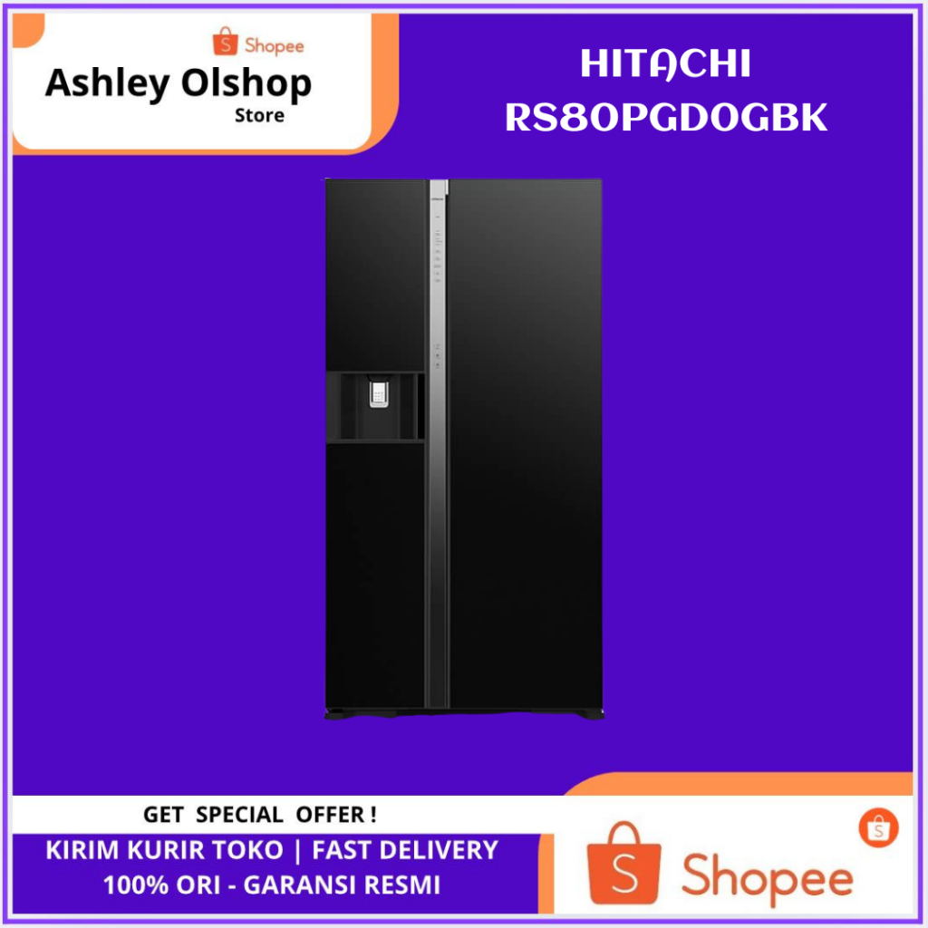 HITACHI R-SX80GPGD0-GBK Kulkas Hitachi Water Dispenser RSX80GPGDO Kulkas Hitachi Side By Side RSX80G
