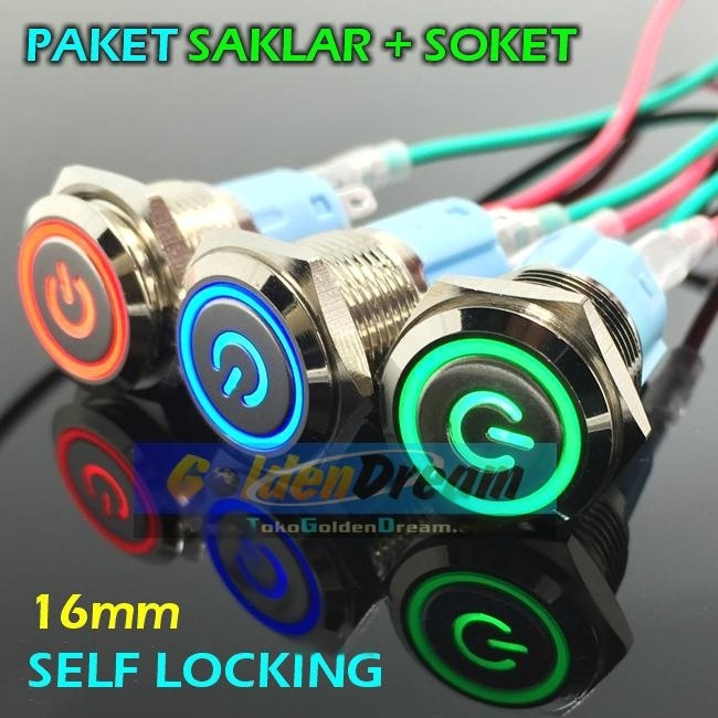 Set Saklar + Soket Momentary Ring Simbol Saklar Chrome Stainless CPU
