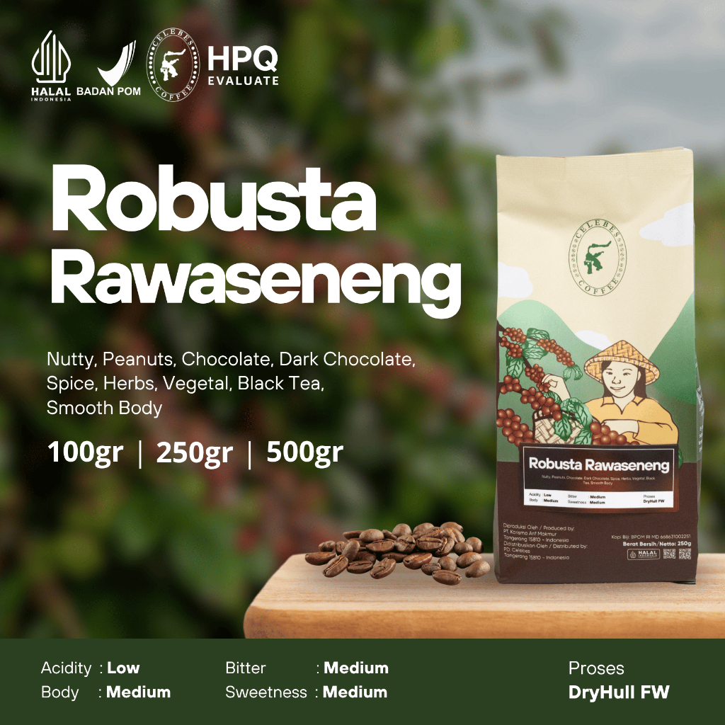 

CELEBES COFFEE - Kopi Robusta Rawaseneng - 100gr / 250gr / 500gr - Biji / Bean / Bubuk