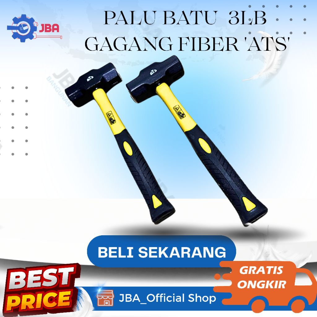 Palu Batu 3LB Gagang Fiber ATS / Palu Batu / Palu Untuk Batu 3LB / Palu Batu Gagang Fiber / Palu / P