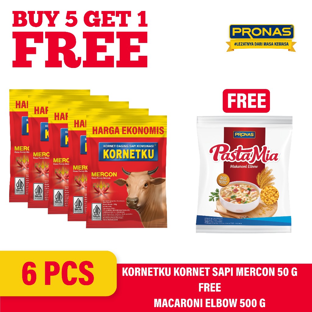 

[BUY 5 GET 1] KORNETKU Kornet Sapi Sachet Mercon 50 g (5 pcs) Free Macaroni Elbow 500 g (1pcs)