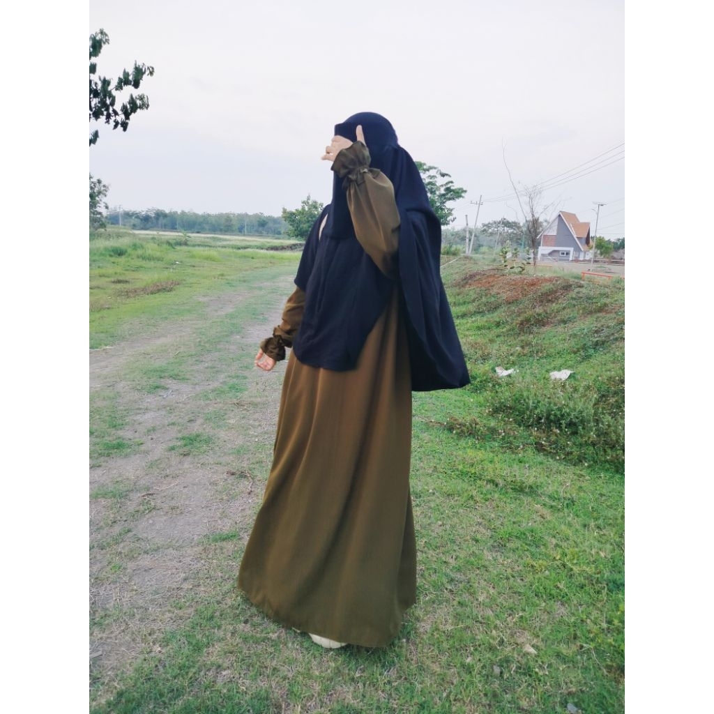 gamis abaya basic wolfis warna OLIVE murah busui friendly