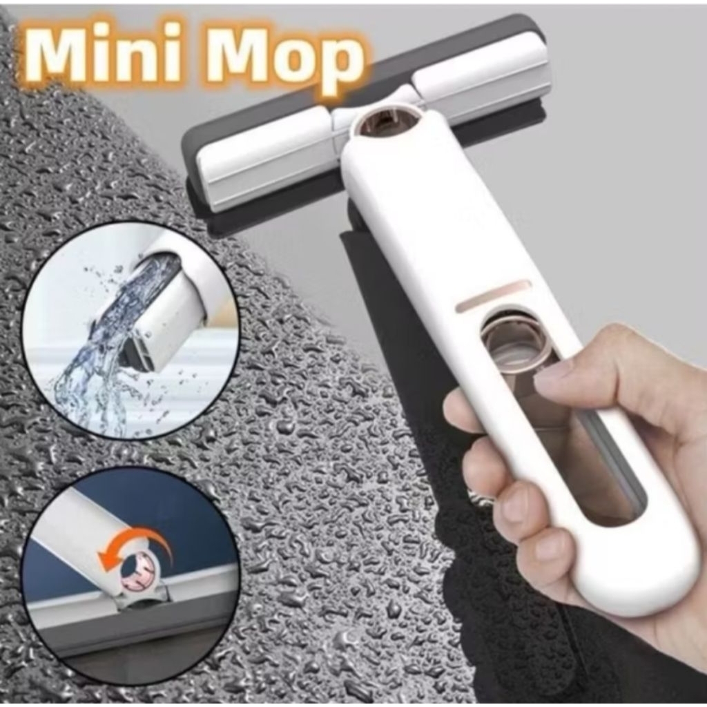 1 Set Mini Mop Portabel lipat Alat Pel Kaca Keramik Lap Meja Spon Busa