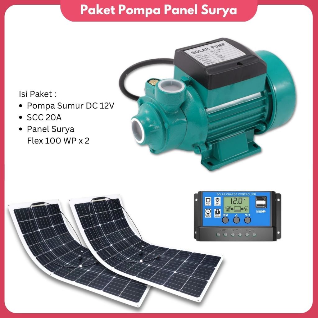 Pompa Air Solar Panel Paket Pompa Sumur Tenaga Matahari DC 12V Pompa Irigasi dan Panel Surya 200 WP