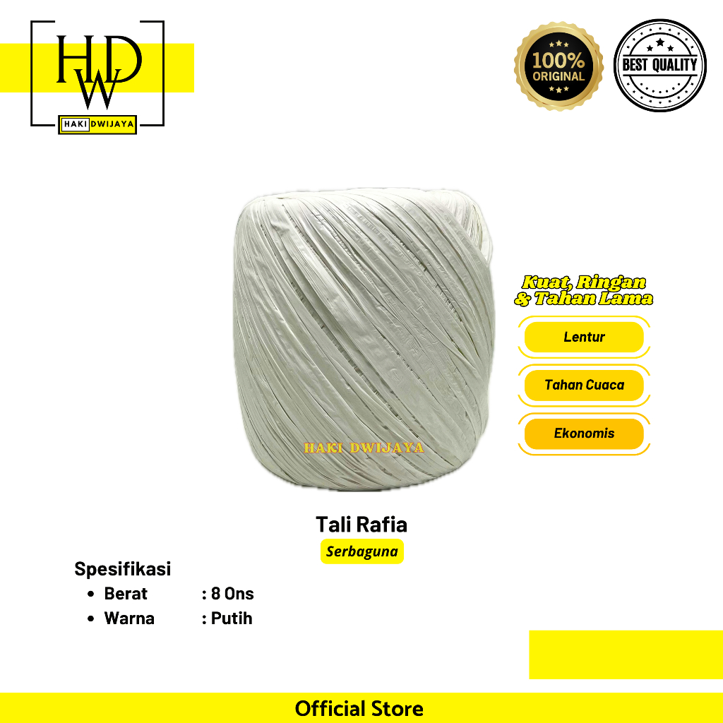 

Tali Rafia Serbaguna Kuat & Lentur Berkualitas Warna Putih 8 Ons
